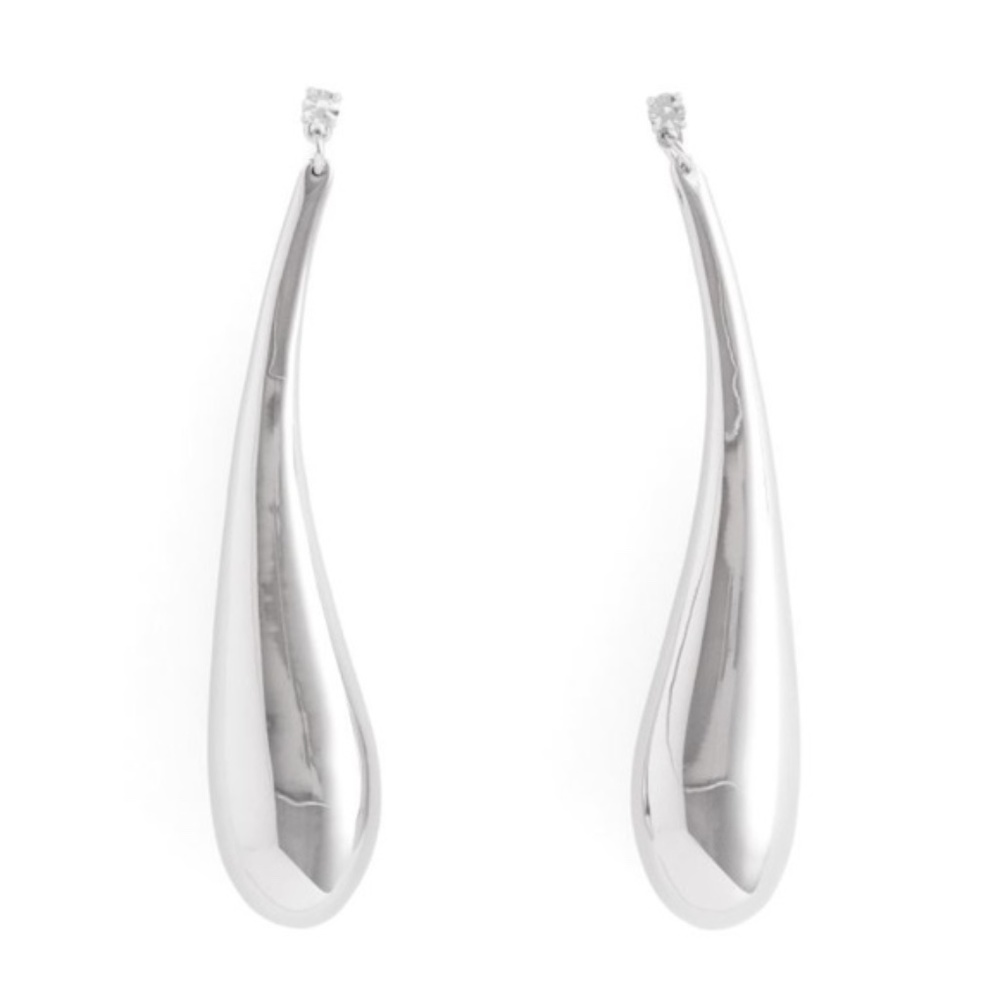 Mugler H&M. Teardrop Earrings in silver tone. Pierced back. NWT